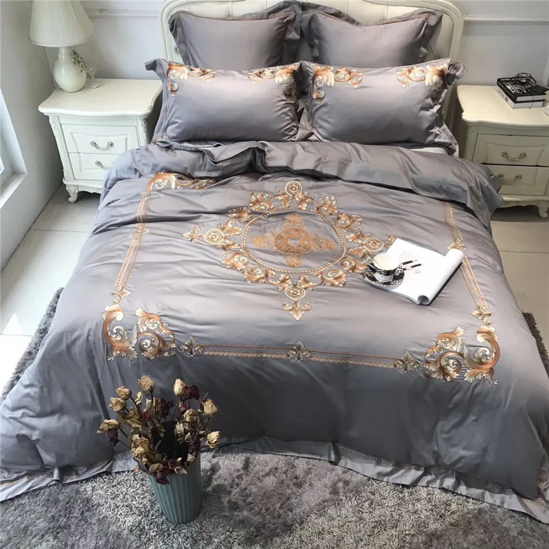 Gray Egyptian Cotton Embroidered Luxury Bedding Set 4/6Pcs King Queen size Duvet Cover Bed Sheet set Decorative Pillowcases
Gray Egyptian Cotton Embroidered Luxury Bedding Set 4/6Pcs King Queen size Duvet Cover Bed Sheet set Decorative Pillowcases