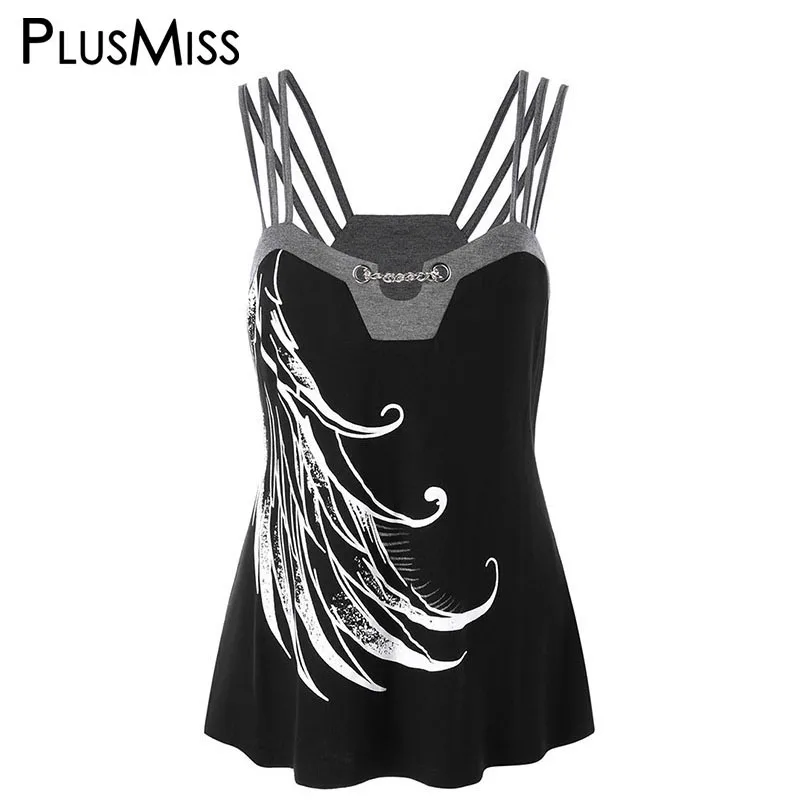 

PlusMiss Plus Size 5XL 4XL Sexy Chains Embellished Strappy Print Cami Top Ladies Punk Rock Camisole Women Summer 2018 Sleeveless