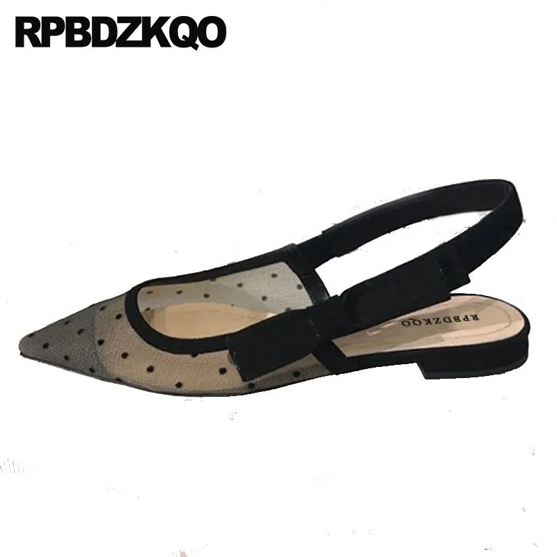 

women sandals flat summer 2019 designer polka dot block chunky pointed slip on ladies shoes closed toe slingback black fashion