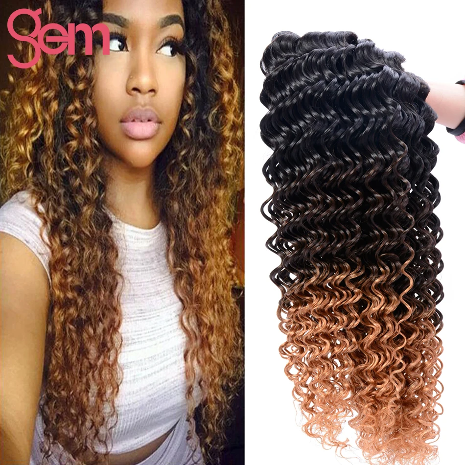 

Ombre Hair Extensions Malaysian Virgin Hair Deep Curly 3 Bundles Three Tone Color 1b/4/27 Ombre Malaysian Kinky Curly Human Hair