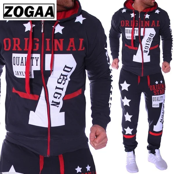 Фото Мужской спортивный костюм ZOGAA Модный комплект из 2 предметов с капюшоном свитер
