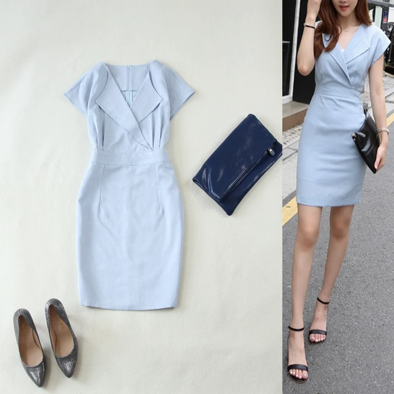 Dress female new summer solid color large size breathable Slim OLtemperament V-neck light blue bag hip linen office ladies dress
Dress female new summer solid color large size breathable Slim OLtemperament V-neck light blue bag hip linen office ladies dress