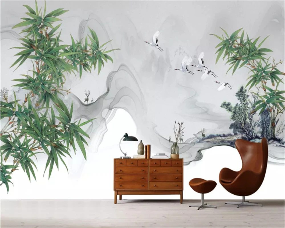 

beibehang wall paper Modern new Chinese hand-painted ink bamboo custom background decorative painting papel de parede wallpaper