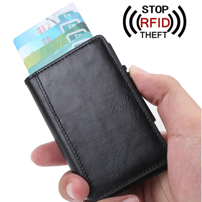 Antitheft Leather Wallet Credit Card Holder Pop Up Card Case RFID Blocking Purse