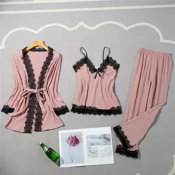 Casual Pink Womens 3pcs Sleep Top Pants Suit Robe Bath Gown Sleepwear Sets Sexy Pajamas Spring Autumn Home Wear Nightwear M-XL
Casual Pink Womens 3pcs Sleep Top Pants Suit Robe Bath Gown Sleepwear Sets Sexy Pajamas Spring Autumn Home Wear Nightwear M-XL