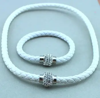 Vintage White Leather Wrap Wristband Cuff Punk Magnetic Rhinestone Buckle Bangle Necklace Jewelry Sets Gifts Accessories Z371
Vintage White Leather Wrap Wristband Cuff Punk Magnetic Rhinestone Buckle Bangle Necklace Jewelry Sets Gifts Accessories Z371