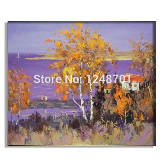 Original Modern Palette Knife birch tree landscape wall decor Oil Painting on Canvas Romantic