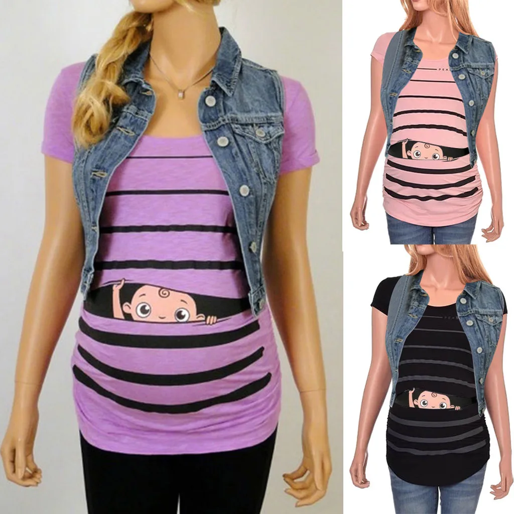 women Fashion Maternity Cute Funny Baby Print Striped Short Sleeve T-shirt Pregnant clothes clothes for pregnant HOOLER
women Fashion Maternity Cute Funny Baby Print Striped Short Sleeve T-shirt Pregnant clothes clothes for pregnant HOOLER