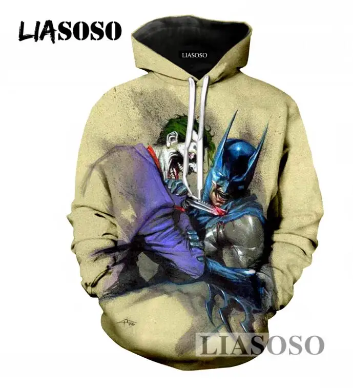LIASOSO 2019 New Large Size Men/Women Hoodies 3D Print Batman And Joker Pullover Sweatshirt Casual Long Sleeve Tracksuit T853
LIASOSO 2019 New Large Size Men/Women Hoodies 3D Print Batman And Joker Pullover Sweatshirt Casual Long Sleeve Tracksuit T853
