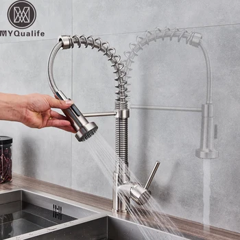 Brushed Nickel Spring Kitchen Sink Faucet Sprayer Stream Spout Pull Down Kitchen Mixers with Bracket Deck Mount Hot and Cold Tap
Brushed Nickel Spring Kitchen Sink Faucet Sprayer Stream Spout Pull Down Kitchen Mixers with Bracket Deck Mount Hot and Cold Tap