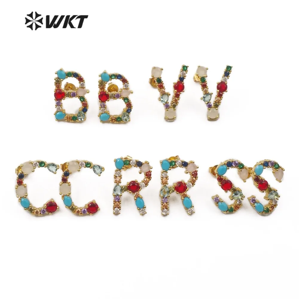 WT-ME064 Rainbow Zircon Initial Letter Earring Alphabet A-Z Post Stud Earrings Colorful Gem-stone Earring Brithday Gift For Her
WT-ME064 Rainbow Zircon Initial Letter Earring Alphabet A-Z Post Stud Earrings Colorful Gem-stone Earring Brithday Gift For Her
