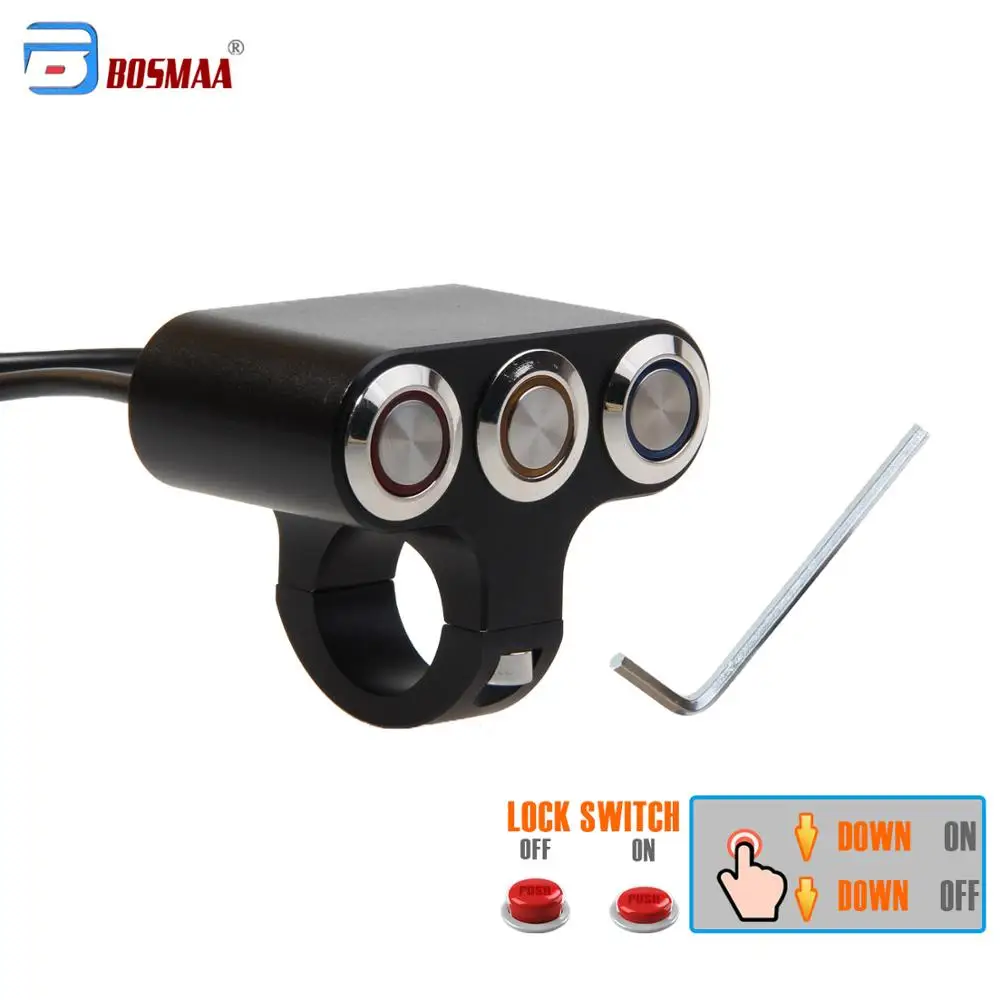 BOSMAA 22mm Motorcycle Handlebar Led Indicator light Switch Adjustable Mount Waterproof Button Switch DC12V For Fog Light
BOSMAA 22mm Motorcycle Handlebar Led Indicator light Switch Adjustable Mount Waterproof Button Switch DC12V For Fog Light