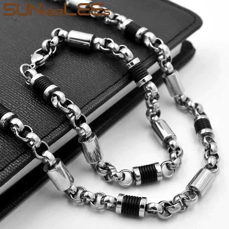 SUNNERLEES Stainless Steel Necklace Bracelet Set 7mm Geometric Link Chain Silver Black Silicone Men Women Jewelry Gift SC173 S
SUNNERLEES Stainless Steel Necklace Bracelet Set 7mm Geometric Link Chain Silver Black Silicone Men Women Jewelry Gift SC173 S
