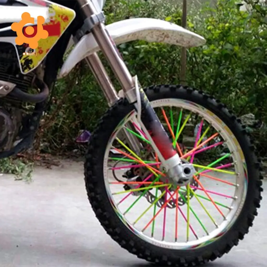 72 Pieces Universal Motocross Wheel Rim Spoke Wraps Skins Cover Red&White