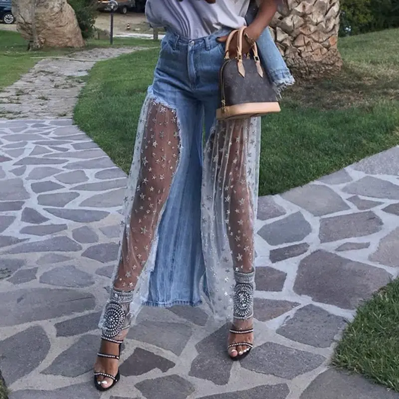 Sexy Club Streetwear High Waist Women Jeans Blue Casual Hip Hop Sweet Loose Denim Thin Wide Legs Mesh Print Female Summer Jeans
Sexy Club Streetwear High Waist Women Jeans Blue Casual Hip Hop Sweet Loose Denim Thin Wide Legs Mesh Print Female Summer Jeans