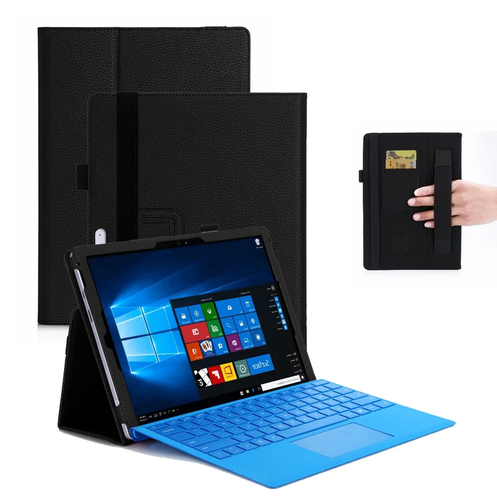 Фото Rotating leather Case with Wallet Pocket Hand Strap Auto Sleep/Wake Function for Microsoft Surface Pro 6 5 4 3 | Компьютеры и офис