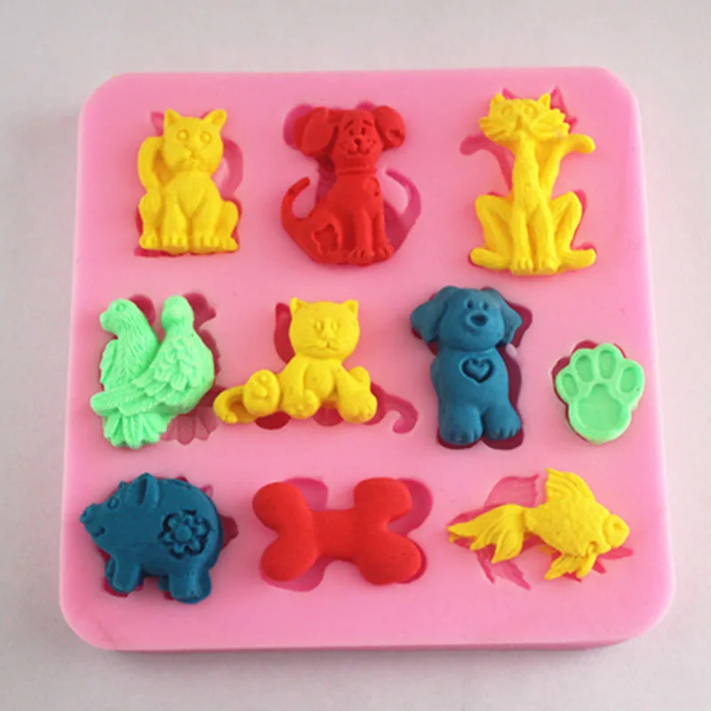 Image 3D Fish Cat Dog Pig Animal Mold Cake Silicon Fondant Mode Cookie Bakery Tools Cake Mould
