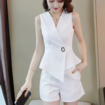 2019 Office Lady Profession White Shorts Two Piece Set Sleeveless Blazer With Pockets Shorts Women's Sets
2019 Office Lady Profession White Shorts Two Piece Set Sleeveless Blazer With Pockets Shorts Women's Sets