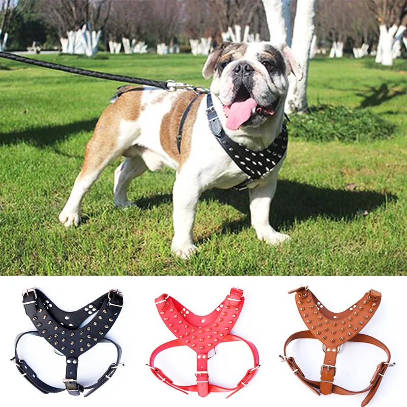 

Large Dog Zinc alloy Rivets Spiked Studded PU Leather Dog Harness for Pitbull big Breed Dogs Pet Harnesses vest dog chest strap