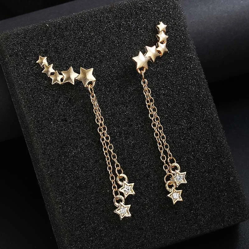 Luxury Moon And Stars Tassel Drop Earrings with Chain Accents and CZ Crystal Droplets In Silver Tone Earrings For Women
Luxury Moon And Stars Tassel Drop Earrings with Chain Accents and CZ Crystal Droplets In Silver Tone Earrings For Women