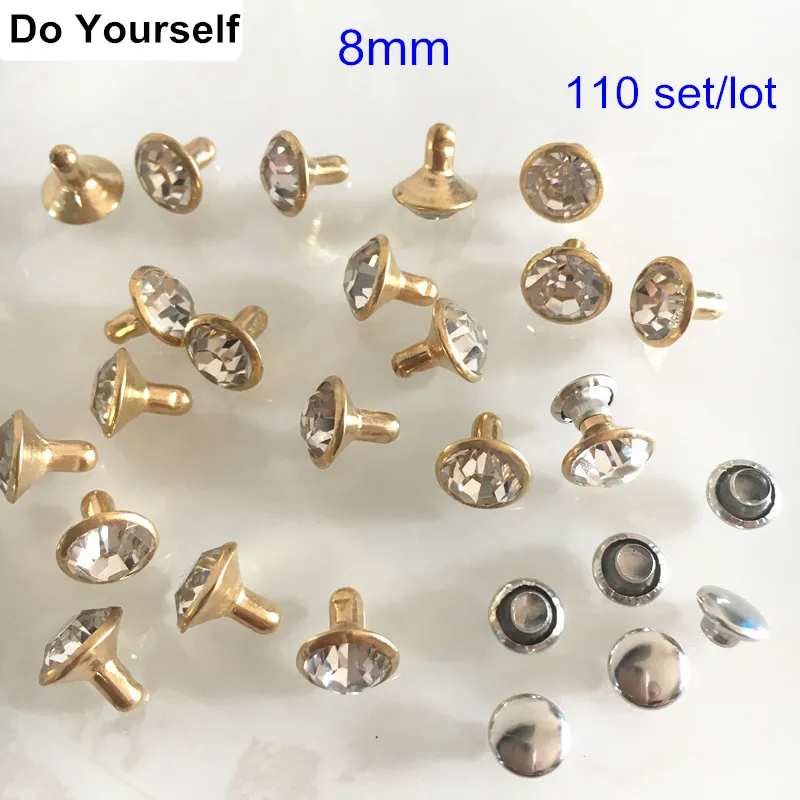Free Shipping - 8mm Crystal Round Faceted Glass Bead Rivet Stud Spike With Gold Color Metal Base - 110 Set
Free Shipping - 8mm Crystal Round Faceted Glass Bead Rivet Stud Spike With Gold Color Metal Base - 110 Set