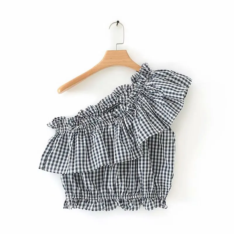 Cascading Ruffle One-shoulder Vest Smock Women Plaid Shirt Female Leisure Sleeveless Blouse 2019 Summer Lady Sexy Tops S5990
Cascading Ruffle One-shoulder Vest Smock Women Plaid Shirt Female Leisure Sleeveless Blouse 2019 Summer Lady Sexy Tops S5990