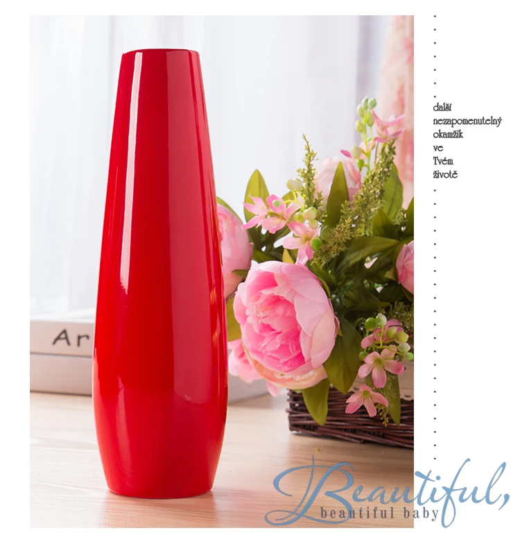 Red Color Ceramic Vase Big Size Red Flower Porcelain Vase Modern
