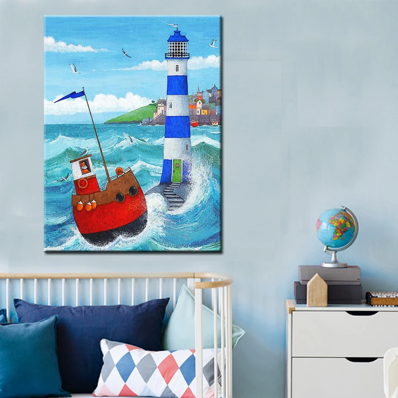 Hand Drawing Oil Painting Lighthouse Guides the Ship in the Sea Poster Wall Art Canvas Picture Living Room Home Decor Frameless 
Hand Drawing Oil Painting Lighthouse Guides the Ship in the Sea Poster Wall Art Canvas Picture Living Room Home Decor Frameless