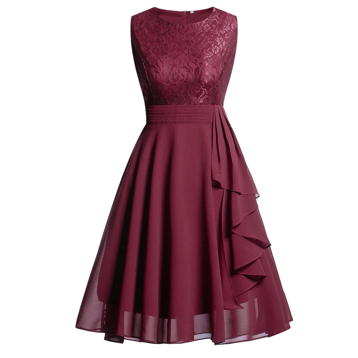 Фото Женское шифоновое платье без рукавов с кружевной вышивкой - купить