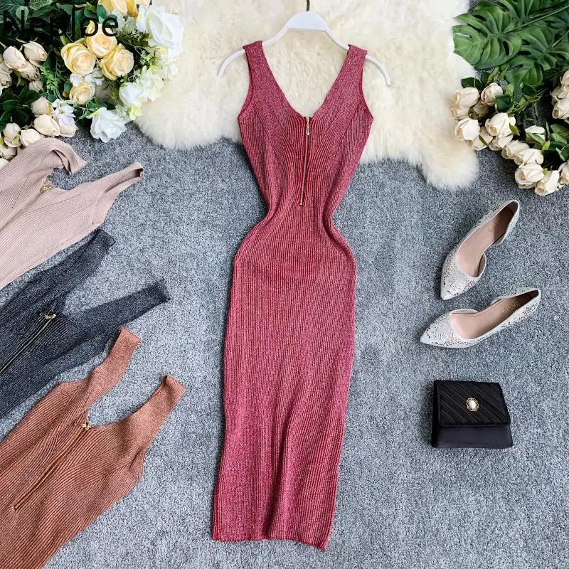 Neploe Basic Vest Dress Women High Stretch Knit Dress Summer 2019 V-Neck Club Party Sexy Vestidos Bodycon Pencil Long Dresses 
Neploe Basic Vest Dress Women High Stretch Knit Dress Summer 2019 V-Neck Club Party Sexy Vestidos Bodycon Pencil Long Dresses