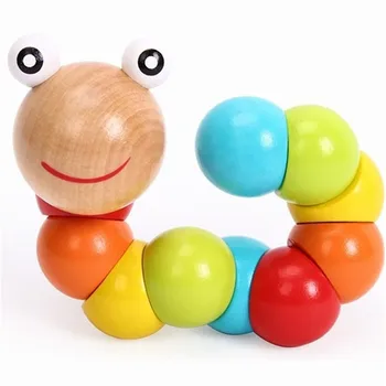 

Kids Cute Insert Puzzle Educational Wooden Toys Baby Children Fingers Flexible Training Science Twisting Worm Toy