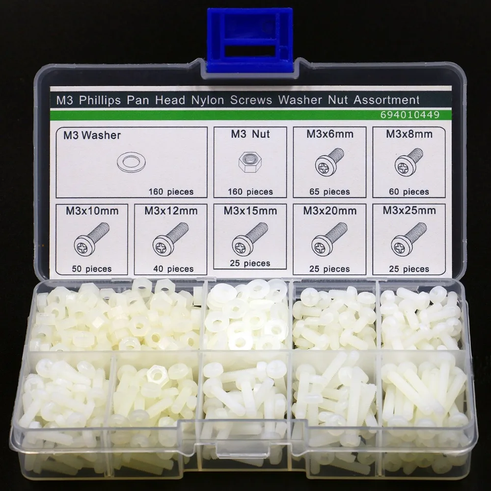 600pcs M3 Cross Cylinder Cap Nylon Screw Nut Washer Assortment Kit Free Shipping
600pcs M3 Cross Cylinder Cap Nylon Screw Nut Washer Assortment Kit Free Shipping
