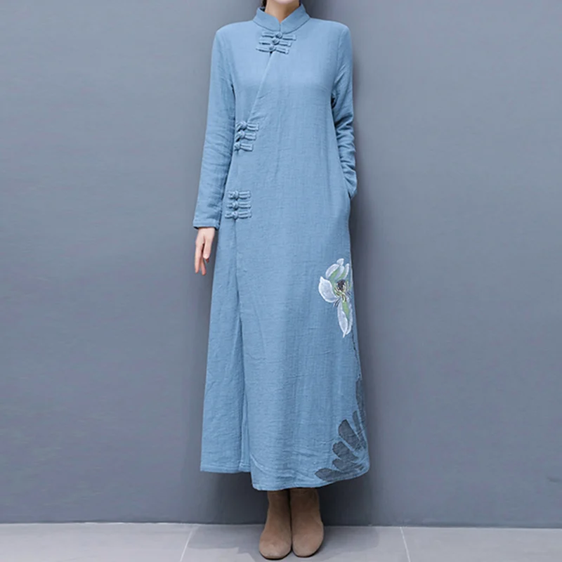 Sping Autumn Style vintage Cotton Linen Dress Women Stand Collar Casual Md Long Chinese Dresses A-line Female Vistidos WJ845
Sping Autumn Style vintage Cotton Linen Dress Women Stand Collar Casual Md Long Chinese Dresses A-line Female Vistidos WJ845