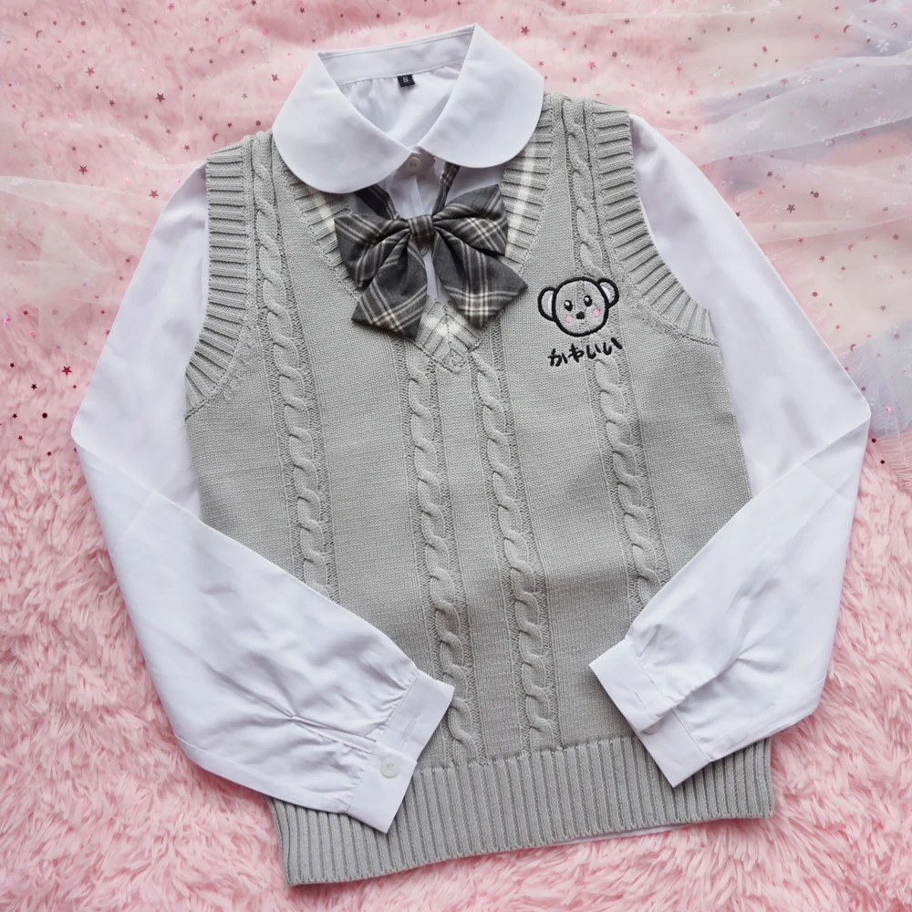 Kawaii Cute Gray Koala Embroidery Knitted Vest Japanese School Girl Couples JK Uniform Women Sleeveless V-Neck Sweater 2018
Kawaii Cute Gray Koala Embroidery Knitted Vest Japanese School Girl Couples JK Uniform Women Sleeveless V-Neck Sweater 2018