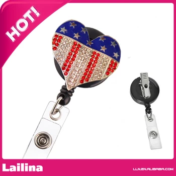 Rhinestone Retractable Badge Reel/ ID Badge Holder / Brooch / Pendant / Id Badge Holder (Patriotic Heart USA Flag )
Rhinestone Retractable Badge Reel/ ID Badge Holder / Brooch / Pendant / Id Badge Holder (Patriotic Heart USA Flag )