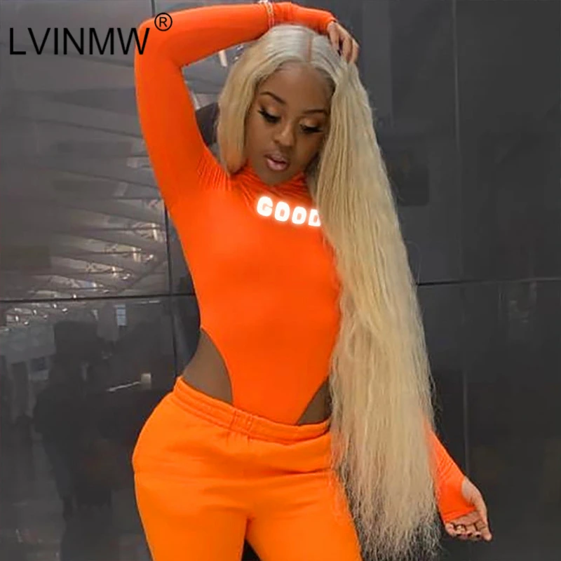 LVINMW Orange Letter Print Reflective Turtleneck Long Sleeve Bodysuits 2019 Autumn Women Fashion Slim Romper Female Streetwear
LVINMW Orange Letter Print Reflective Turtleneck Long Sleeve Bodysuits 2019 Autumn Women Fashion Slim Romper Female Streetwear