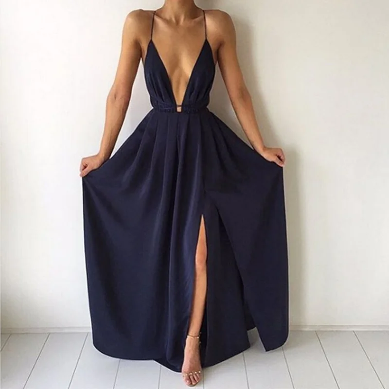 Laamei Women Deep V-neck Chiffon Sexy Dress Graceful Sling Party Wedding Clubwear High Split Maxi Long Dress Summer Dress 2019
Laamei Women Deep V-neck Chiffon Sexy Dress Graceful Sling Party Wedding Clubwear High Split Maxi Long Dress Summer Dress 2019