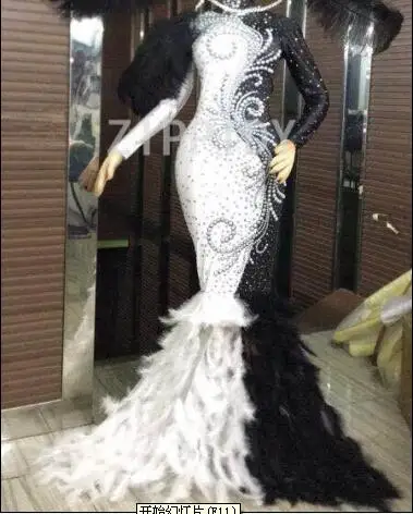 Birthday Celebrate Outfit Nightclub Party Singer Black White Rhinestones Pearls Feather Stretch Long Dress Show Costume Dress
Birthday Celebrate Outfit Nightclub Party Singer Black White Rhinestones Pearls Feather Stretch Long Dress Show Costume Dress