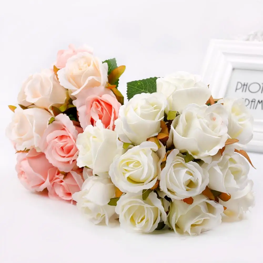 A bundle contains 12 Artificial Rose Bouquet Flowers Champagne White Decorative Silk Flowers Bouquets For Wedding Home Supplies 
A bundle contains 12 Artificial Rose Bouquet Flowers Champagne White Decorative Silk Flowers Bouquets For Wedding Home Supplies