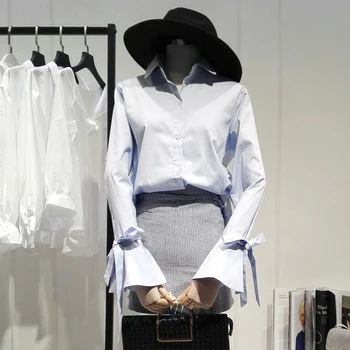Spring Autumn Office Women Shirt Korea Chic Wind Open Fork Bandage Horn Sleeve Temperament Blouse Blusa Students All-match Tops
Spring Autumn Office Women Shirt Korea Chic Wind Open Fork Bandage Horn Sleeve Temperament Blouse Blusa Students All-match Tops