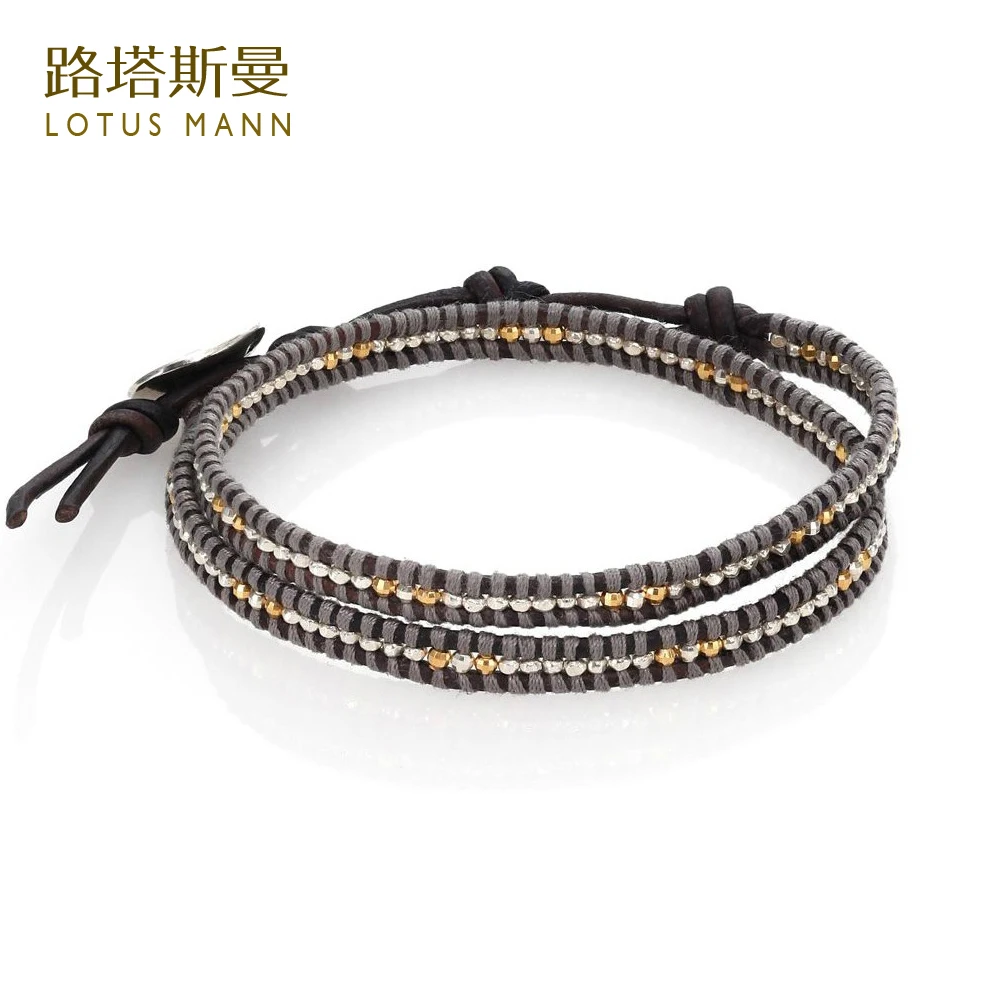 Lotus Mann Two laps grey leather cord double color 925 bead weaving fine silver bracelet
Lotus Mann Two laps grey leather cord double color 925 bead weaving fine silver bracelet