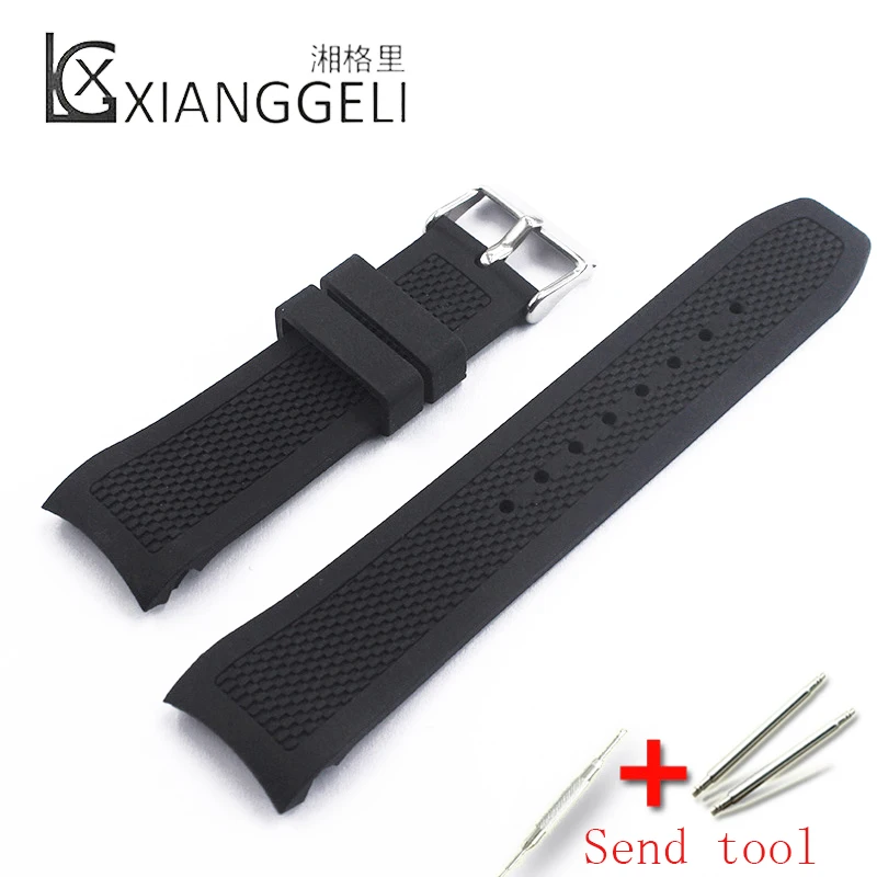 

watch accessories 22mm Black silicone strap Buckle suitable for Outdoor Sports Diving Men's rubber watch band Arc interface