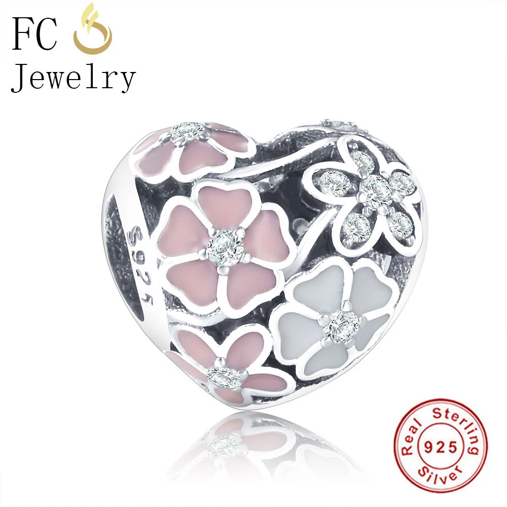 

FC Jewelry Fit Original Pandora Charm Bracelet 925 Sterling Silver European Spring Enamel Flowers Beads for making Berloque