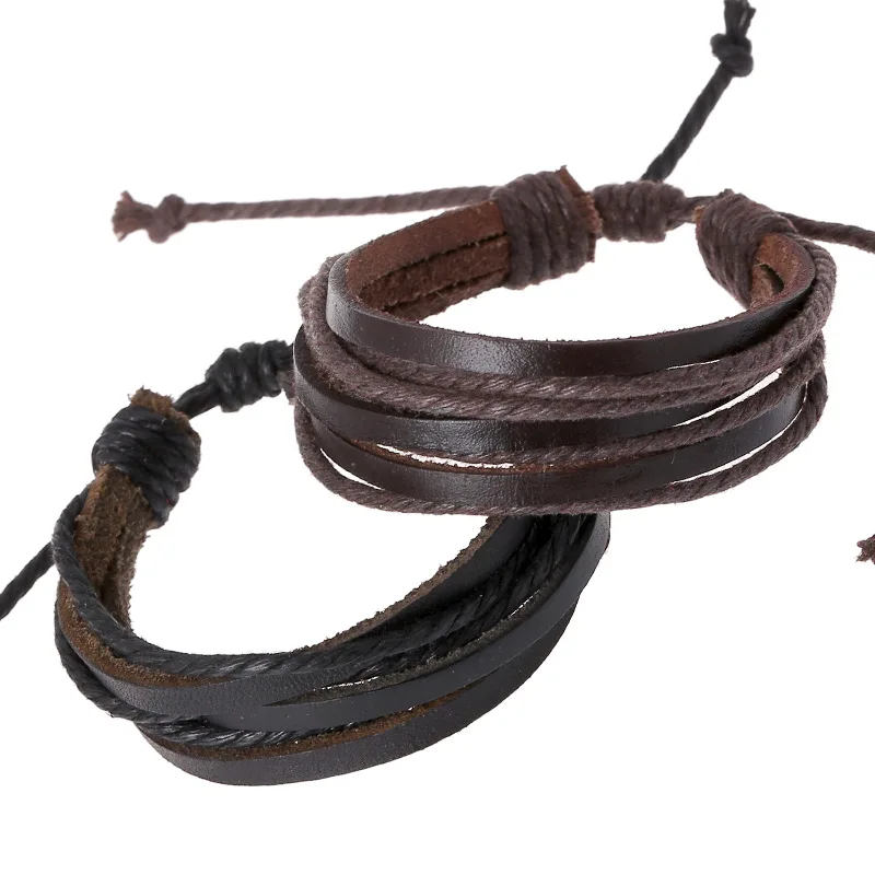 Плетеный Регулируемый кожаный популярный браслет манжеты женские мужские