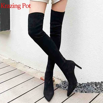 Krazing Pot 2019 new flock stretch boots pointed toe solid color stiletto super high heels fashion sexy over-the-knee boots L8f2
Krazing Pot 2019 new flock stretch boots pointed toe solid color stiletto super high heels fashion sexy over-the-knee boots L8f2