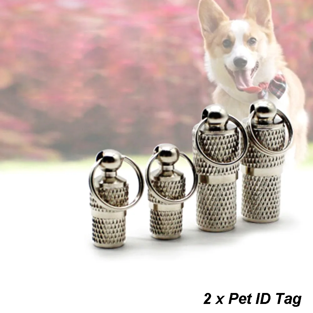 Фото 2 Pcs Dog Cat Silver Barrel Tube Address Label Storage Mini Metal Pet Id Tag Anti Lost Collar | Дом и сад