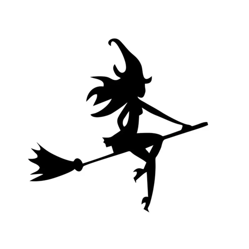 12.712.2CM Fashion Halloween Sexy Witch Broom Car Stickers Cartoon Waterproof Vinyl Reflective Decals BlackSilverlaser (2)