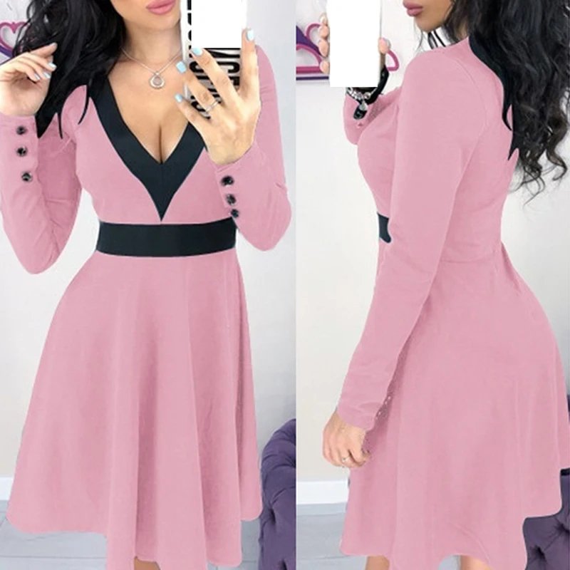 Fashion Sexy Long Sleeve V-neck Features To Receive The Waist Women Dress Slim Ladies Dress Elegant Female Dress
Fashion Sexy Long Sleeve V-neck Features To Receive The Waist Women Dress Slim Ladies Dress Elegant Female Dress