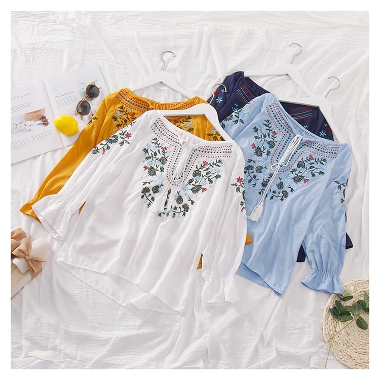 blusas mujer de moda 2019 women tops girls autumn Japanese style bohemian ethnic blue white embroidery tassels blouse shirt
blusas mujer de moda 2019 women tops girls autumn Japanese style bohemian ethnic blue white embroidery tassels blouse shirt