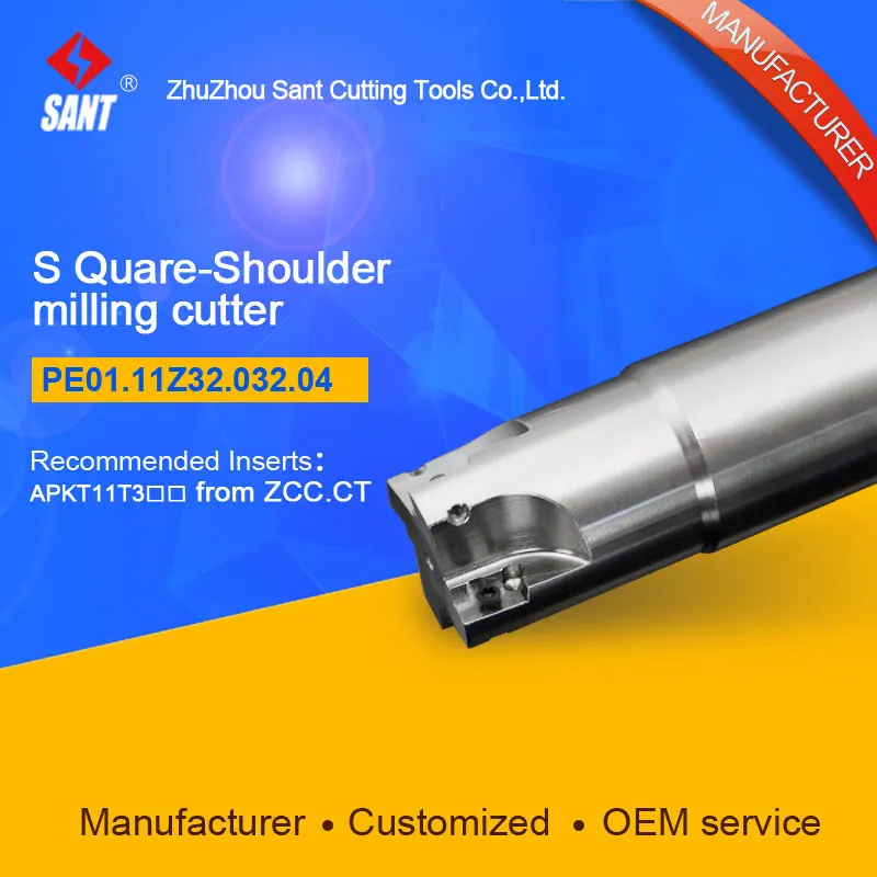 Zhuzhou Sant Indexable milling cutter with 90degree EMP01-032-G32-AP11-04/PE01.11Z32.032.04 Mached carbide insert APKT11T308
Zhuzhou Sant Indexable milling cutter with 90degree EMP01-032-G32-AP11-04/PE01.11Z32.032.04 Mached carbide insert APKT11T308